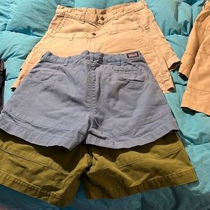 A collection of six pair of Patagonia standup shorts.